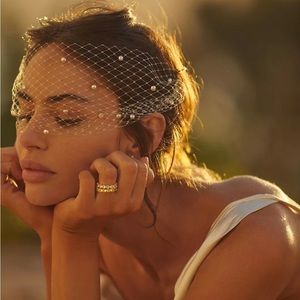 BHLDN Pearl-Embellished Ivory Birdcage Veil